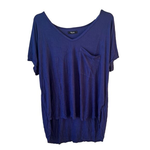 Michael Lauren Navy Blue Kareem Draped V Neck Pocket Tee large NWT - Picture 1 of 5